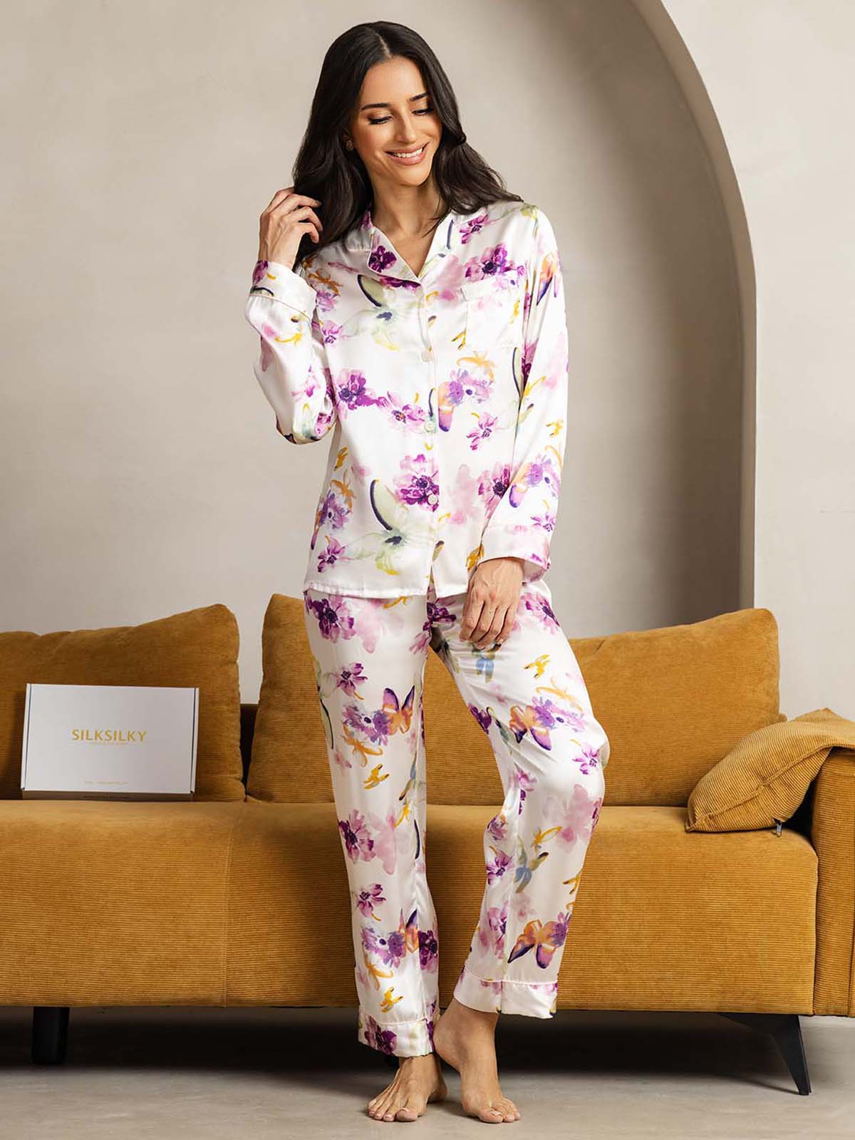 [Akvarellikukat] SilkSilky-FI Womens Pajamas 001