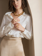 [Valkoinen] SilkSilky-FI Long Sleeve Lapel Collar Naisten paita 003