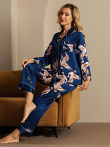 [Tummansininen] SilkSilky-FI Long Sleeve Notkokaulus Naisten Pyjamat 009
