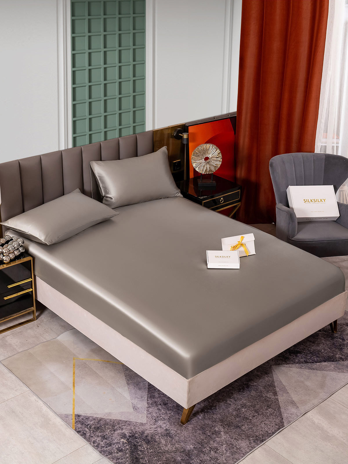 [Harmaa] SilkSilky-FI 25Momme Bedding Set 001