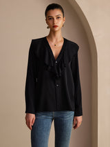 [Musta] SilkSilky-FI Long Sleeve Deep V Neck Naisten Puserot 003