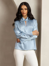 [Harmaansininen] SilkSilky-FI 19Momme Womens Shirt 006