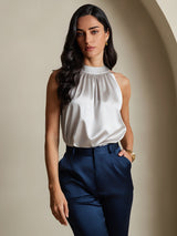 [Vaalean Harmaa] SilkSilky-FI Sleeveless Halterneck Naisten T-paita 004
