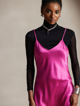 [Ruusunpunainen] SilkSilky-FI Spaghetti Strap V Neck Mekko 003