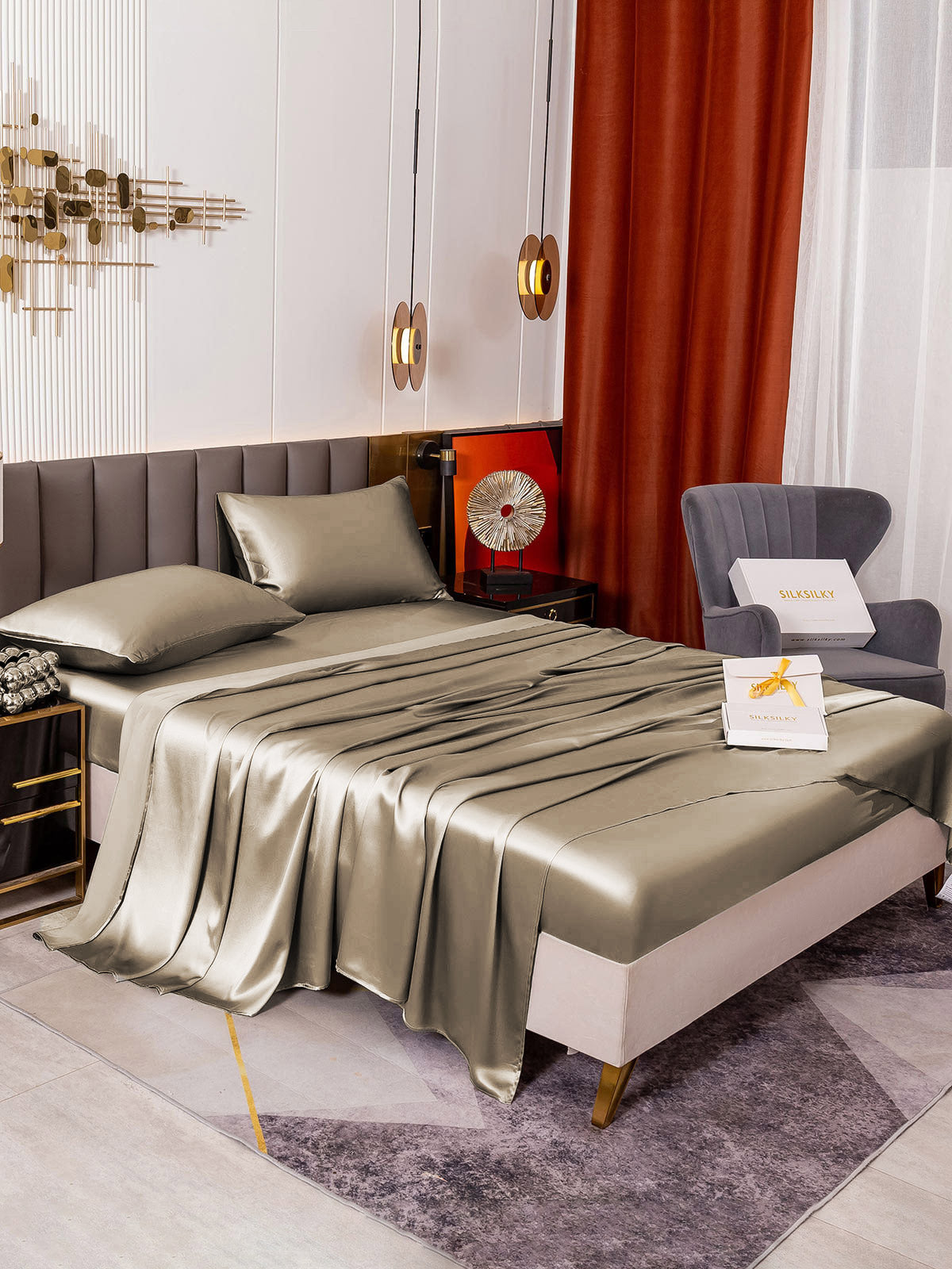 [Khaki] SilkSilky-FI 19Momme Bedding Set 001