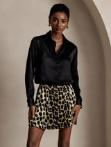 [Musta] SilkSilky-FI Long Sleeve Lapel Collar Naisten paita 004
