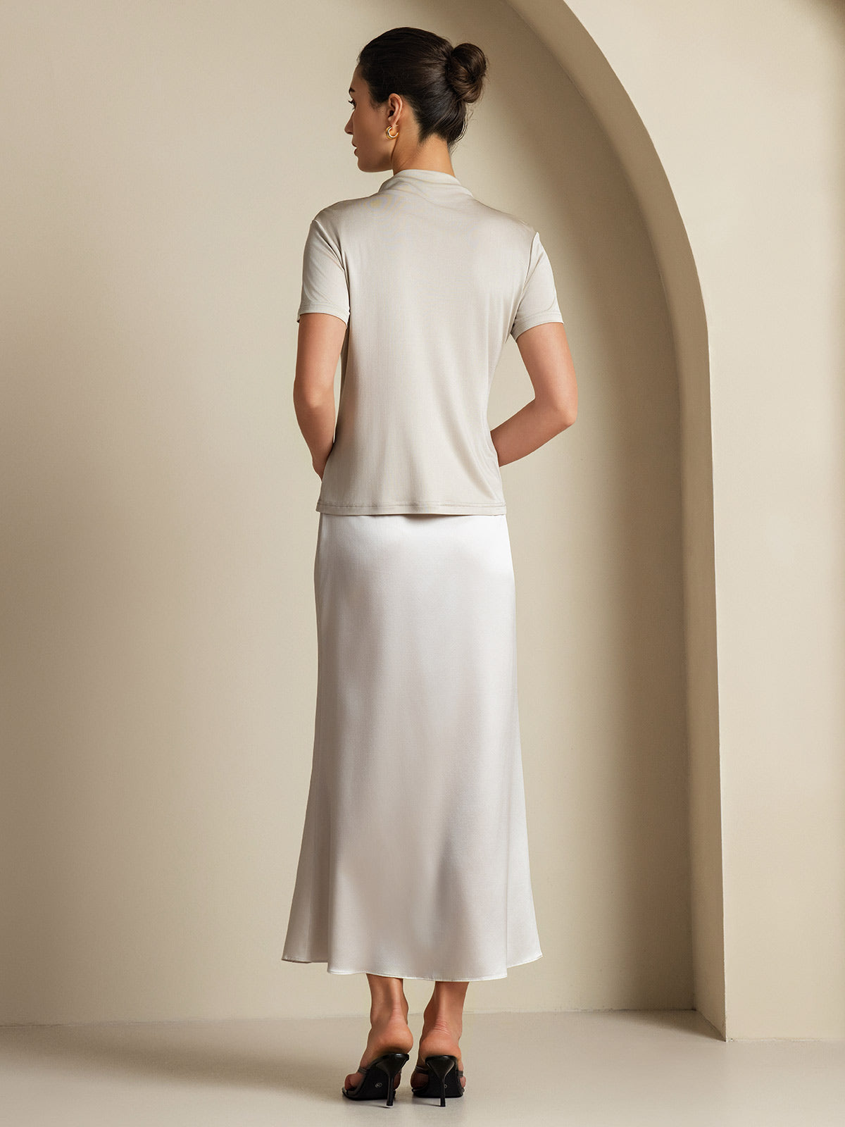 [Vaalean Harmaa] SilkSilky-FI 19Momme Skirt 008
