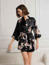 [Musta] SilkSilky-FI 3/4 Sleeve Naisten Aamutakki 001