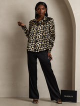 [Leopardi] SilkSilky-FI Long Sleeve Lapel Collar Naisten paita 007