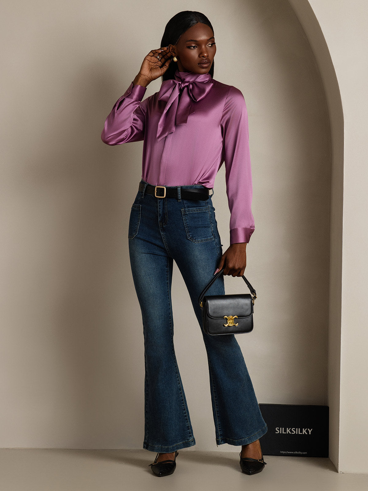 [Tumma Violetti] SilkSilky-FI 19Momme Womens Shirt 008