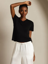 [Musta] SilkSilky-FI Short Sleeve V Neck Naisten T-paita 005