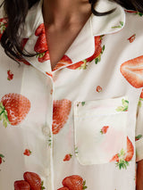 [Valkoinen Mansikka] SilkSilky-FI Short Sleeve Notch Collar Naisten Pyjamat 004