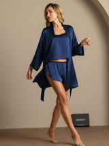 [Tummansininen] SilkSilky-FI 3/4 Sleeve Scoop Neck Naisten Pyjamat 006