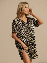 [Leopardi] SilkSilky-FI Half Sleeve V Neck Yöpaita 003