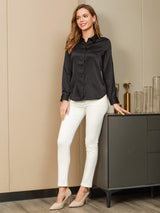 [Musta] SilkSilky-FI Long Sleeve Lapel Collar Naisten paita 004