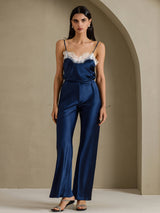 [Tummansininen] SilkSilky-FI Spaghetti Strap V Neck Camisole Top 005