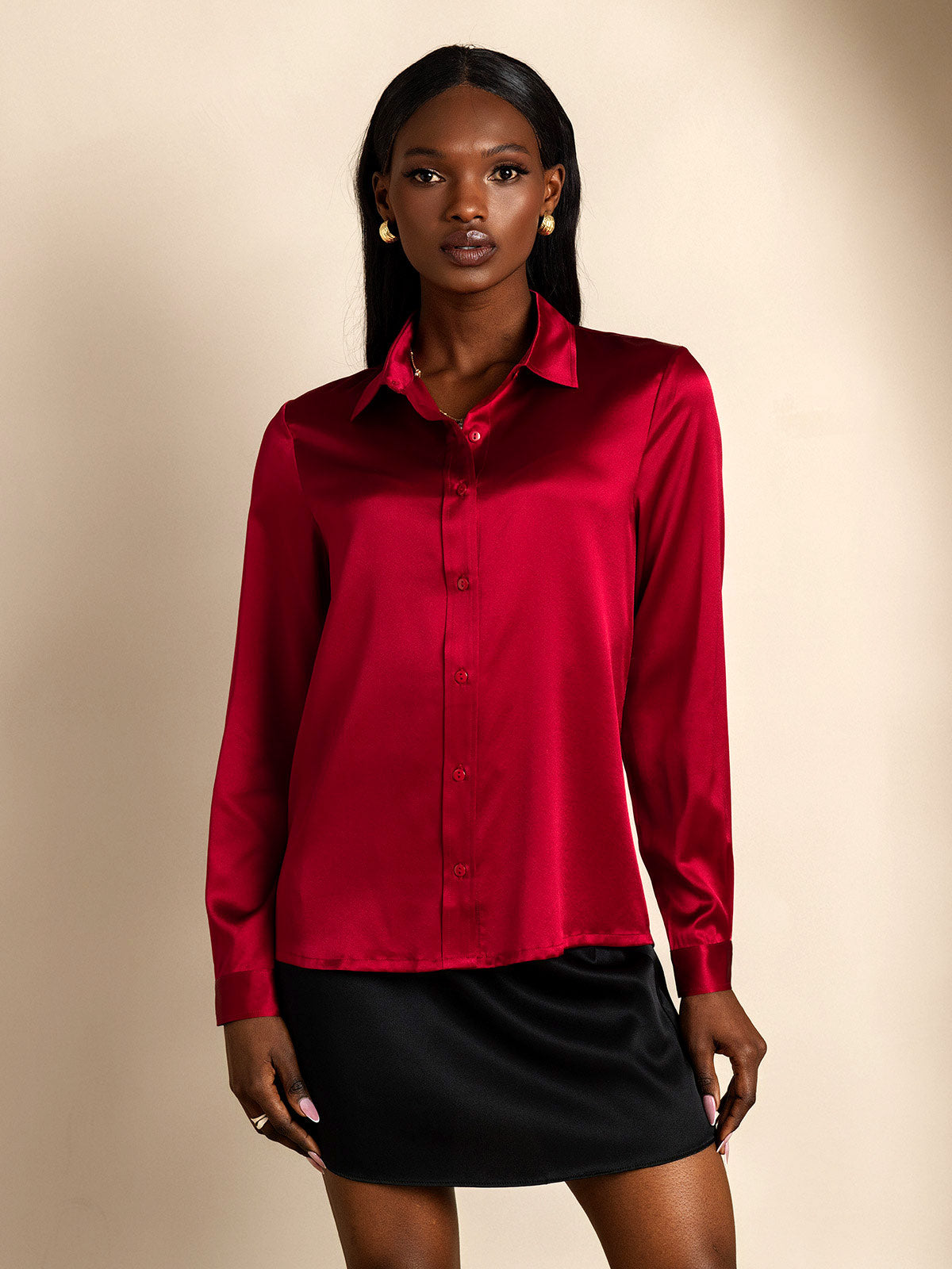 [Viini] SilkSilky-FI 19Momme Silk Long Sleeve Collar Naisten paita 001