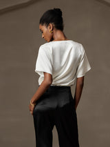 [Valkoinen] SilkSilky-FI Short Sleeve Cowl Neck Naisten Puserot 002