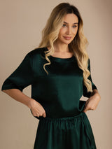 [Tummanvihreä] SilkSilky-FI Short Sleeve Round Neck Naisten Pyjamat 001