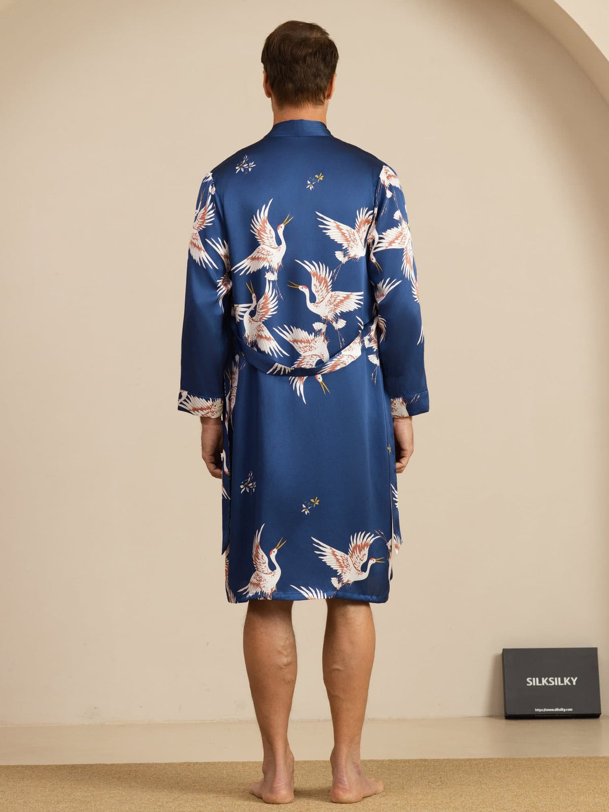 [Tummansininen] SilkSilky-FI 19Momme Long Sleeve Mens Pajamas 002