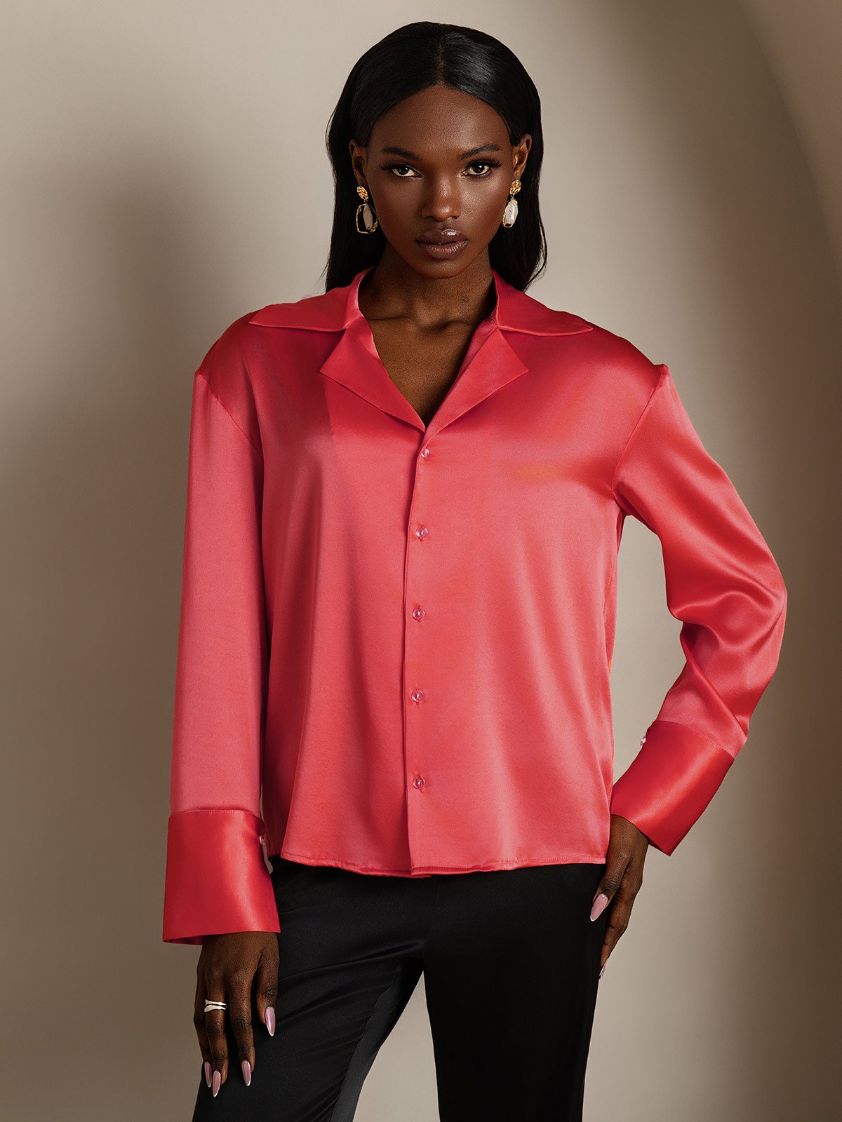 SilkSilky-FI 19Momme Womens Shirt KeisarillinenPunainen 001