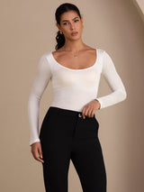 [Valkoinen] SilkSilky-FI Long Sleeve U kaula Naisten T-paita 004