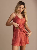 [Viininpunainen Ginkgo] SilkSilky-FI Spaghetti Strap V Neck Camisole Setti 005