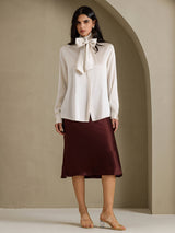 [Vaalean Harmaa] SilkSilky-FI Long Sleeve Tie Neck Naisten Puserot 006