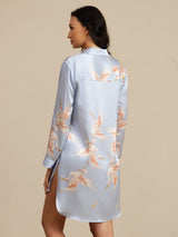[Vaaleansininen] SilkSilky-FI Long Sleeve Lapel Collar Unipaita 002