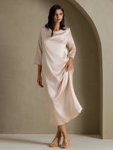[Beige] SilkSilky-FI 3/4 Sleeve Round Neck Mekko 005