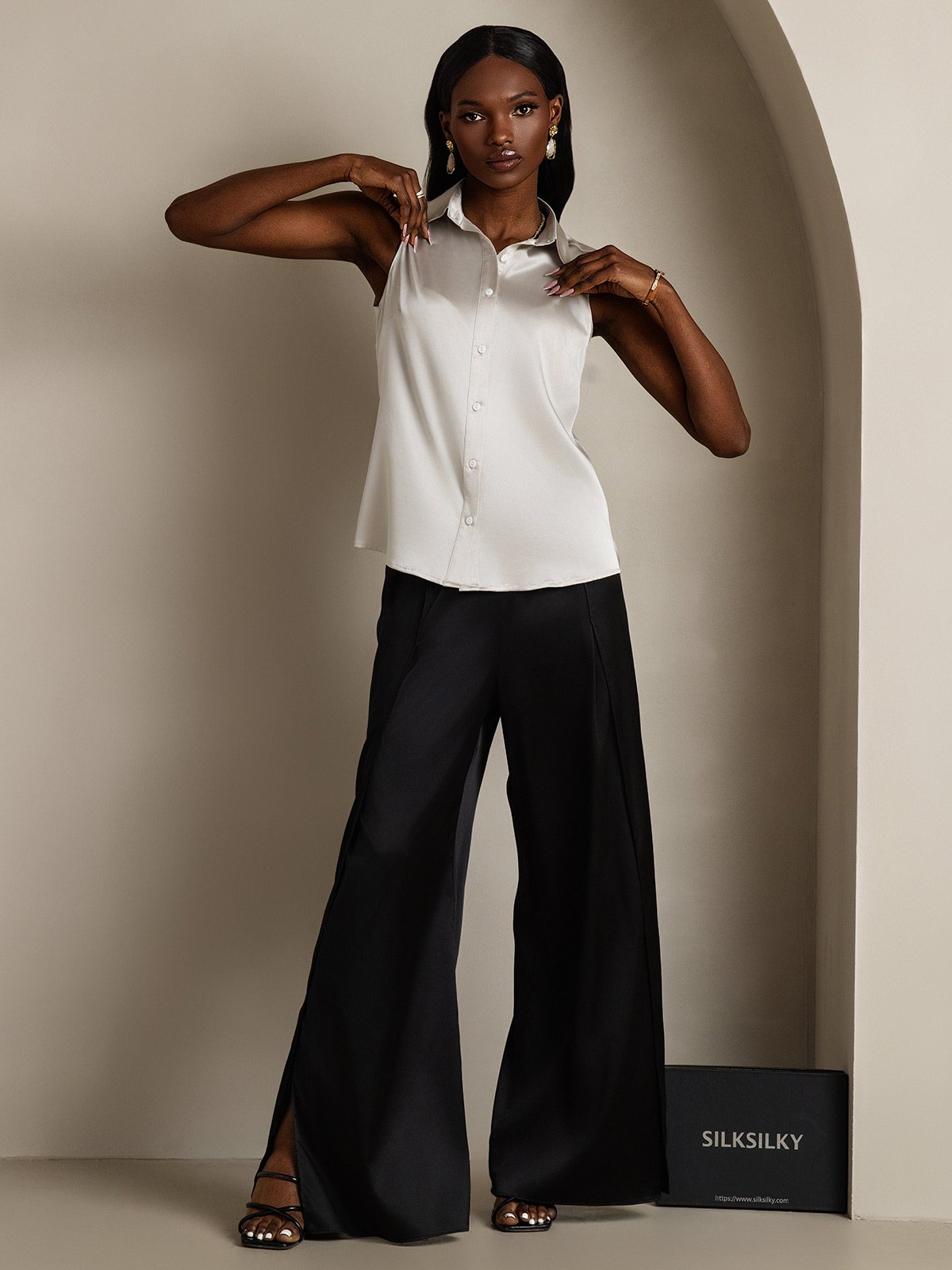 SilkSilky-FI 19Momme Womens Shirt VaaleanHarmaa 006