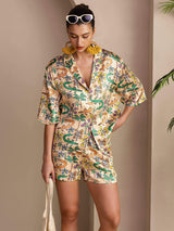 [Hiekkakrokotiili] SilkSilky-FI Short Sleeve Notch Collar Naisten Pyjamat 001