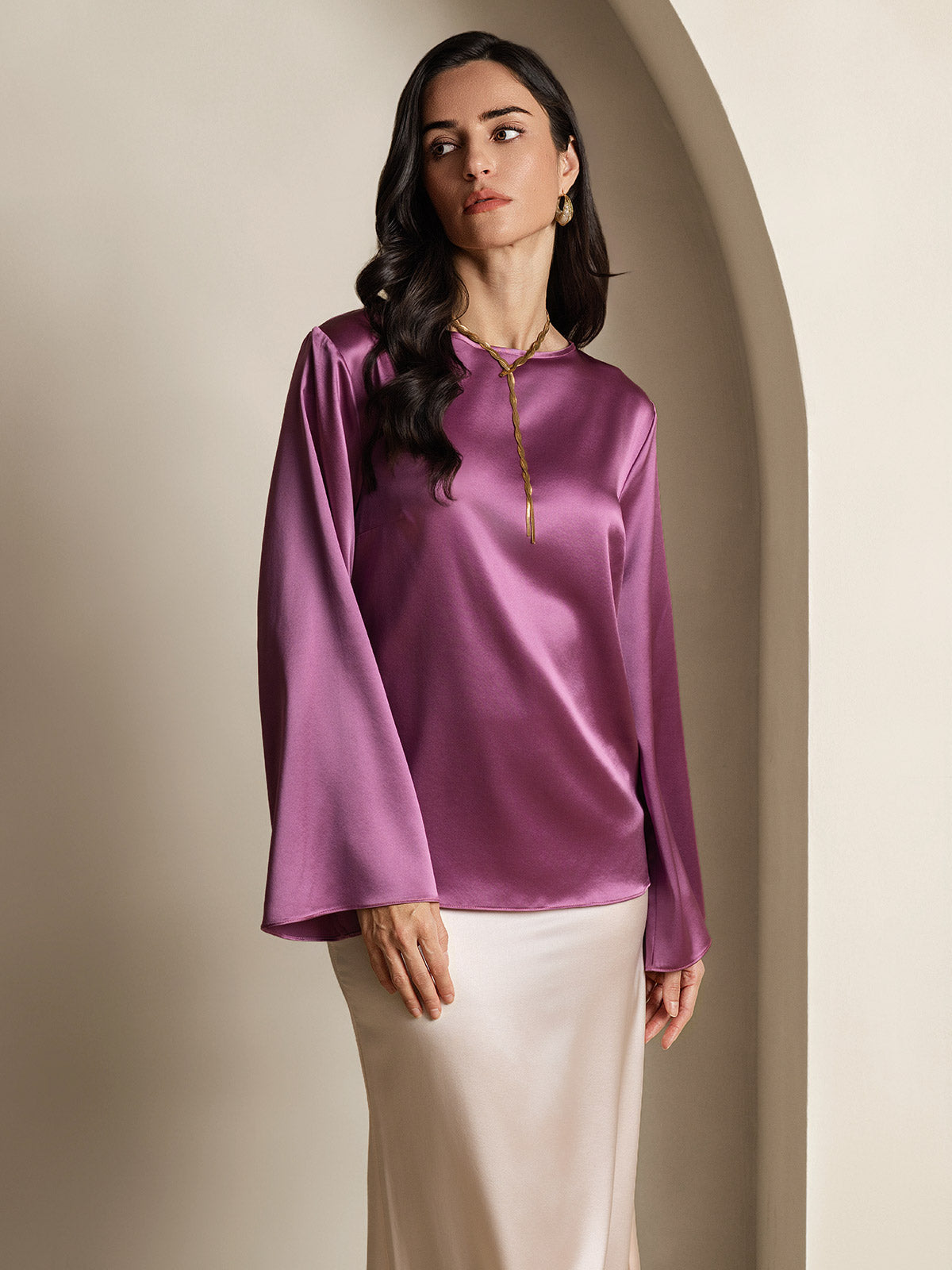 [Tumma Violetti] SilkSilky-FI 19Momme Womens T-Shirt 005