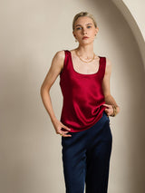 [Viini] SilkSilky-FI 19Momme Hihaton Syvä Pyöreä Pääntie Camisole Top 001