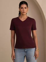 [Viini] SilkSilky-FI Short Sleeve V Neck Naisten T-paita 003