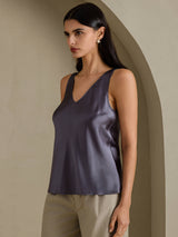 [Tumman Harmaa] SilkSilky-FI Sleeveless V Neck Camisole Top 006