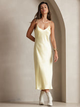 [Vaaleankeltainen] SilkSilky-FI Spaghetti Strap V Neck Mekko 004