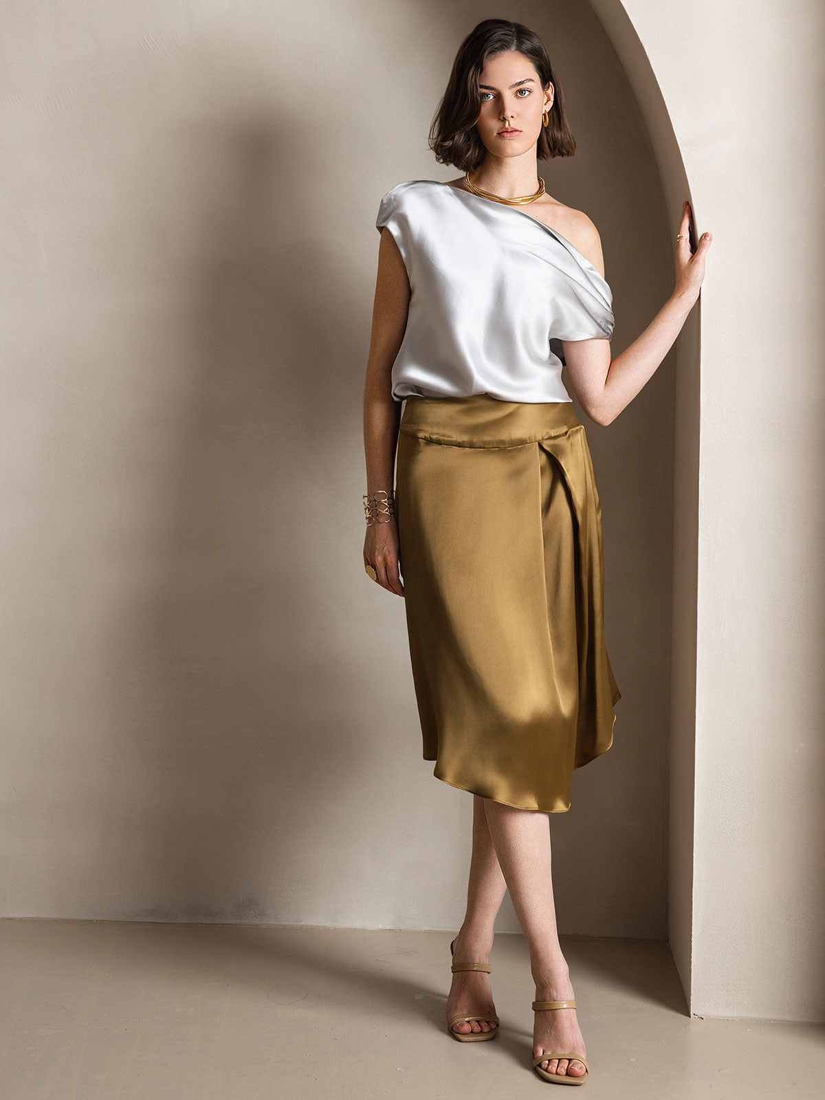 [Vaalean Harmaa] SilkSilky-FI 19Momme Womens T-Shirt 005