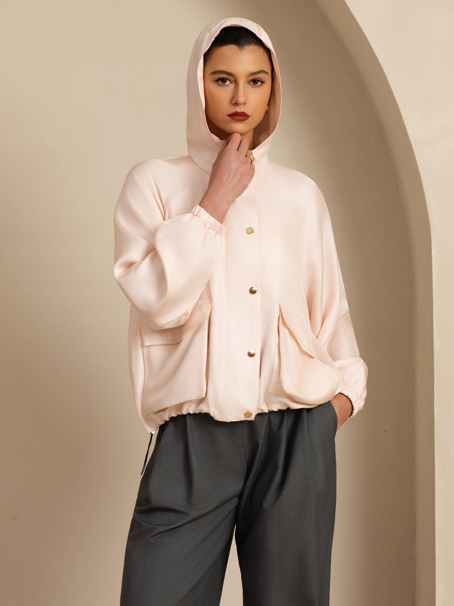 [Pinkki] SilkSilky-FI Pitkähihainen Korkea Kaulus Naisten Päällysvaatteet 005