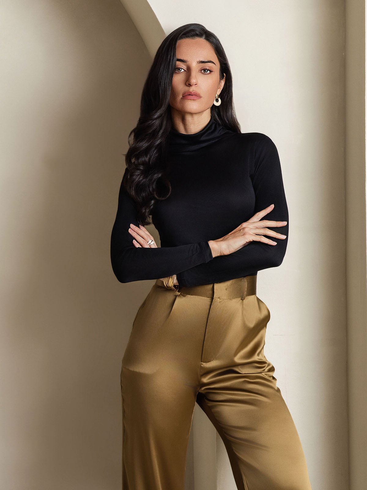 [Musta] SilkSilky-FI Silk Long Sleeve Womens T-Shirt 004