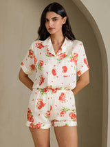 [Valkoinen Granaattiomena] SilkSilky-FI Short Sleeve Notch Collar Naisten Pyjamat 003