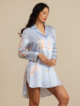 [Vaaleansininen] SilkSilky-FI Long Sleeve Lapel Collar Unipaita 001