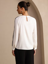 [Valkoinen] SilkSilky-FI Long Sleeve Keyhole Neck Naisten Puserot 002