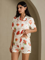 [Valkoinen Mansikka] SilkSilky-FI Short Sleeve Notch Collar Naisten Pyjamat 003