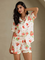 [Valkoinen Granaattiomena] SilkSilky-FI Short Sleeve Notch Collar Naisten Pyjamat 004