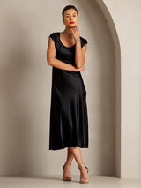 [Musta] SilkSilky-FI Cap Sleeve Scoop Neck Mekko 004