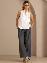 [Valkoinen] SilkSilky-FI Sleeveless Tie Neck Camisole Top 006