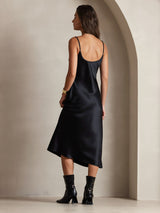 [Musta] SilkSilky-FI Spaghetti Strap V Neck Mekko 002