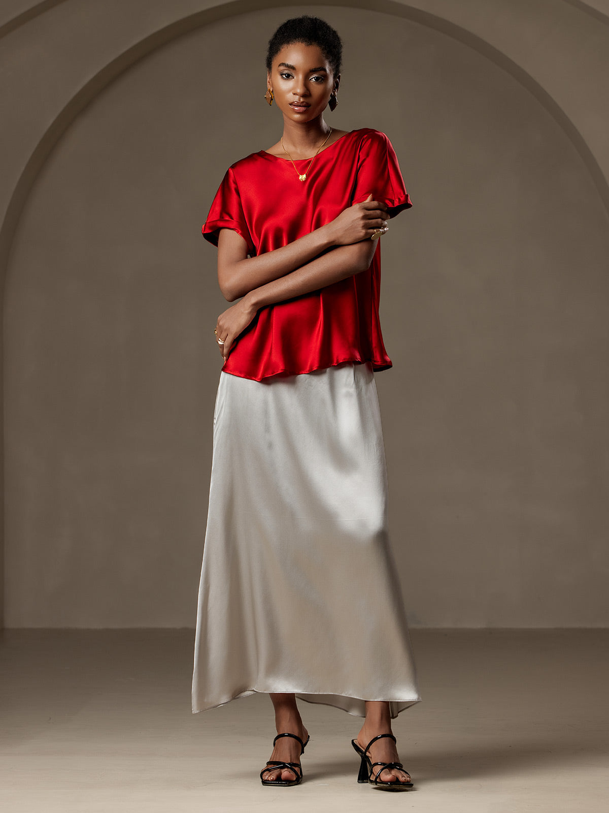 [Viini] SilkSilky-FI 19Momme Womens T-Shirt 007,