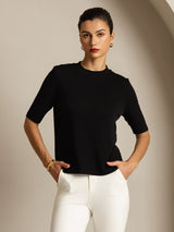 [Musta] SilkSilky-FI Half Sleeve Crew Neck Naisten T-paita 001